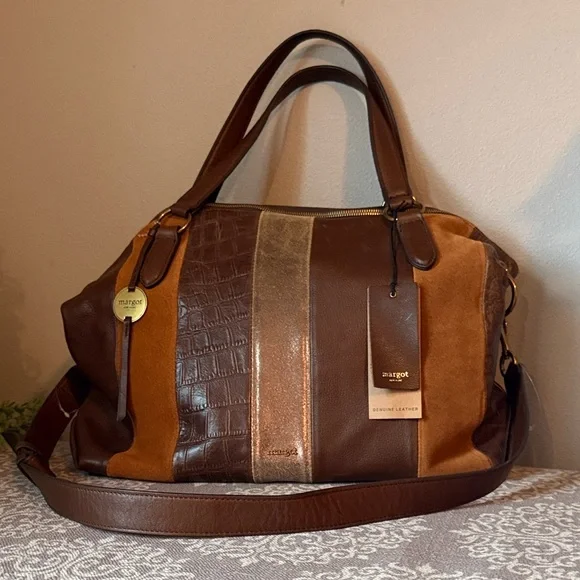 Margot Genuine Leather Boho Neutral Leather Satchel/Crossbody; NWT - Picture 1 of 10